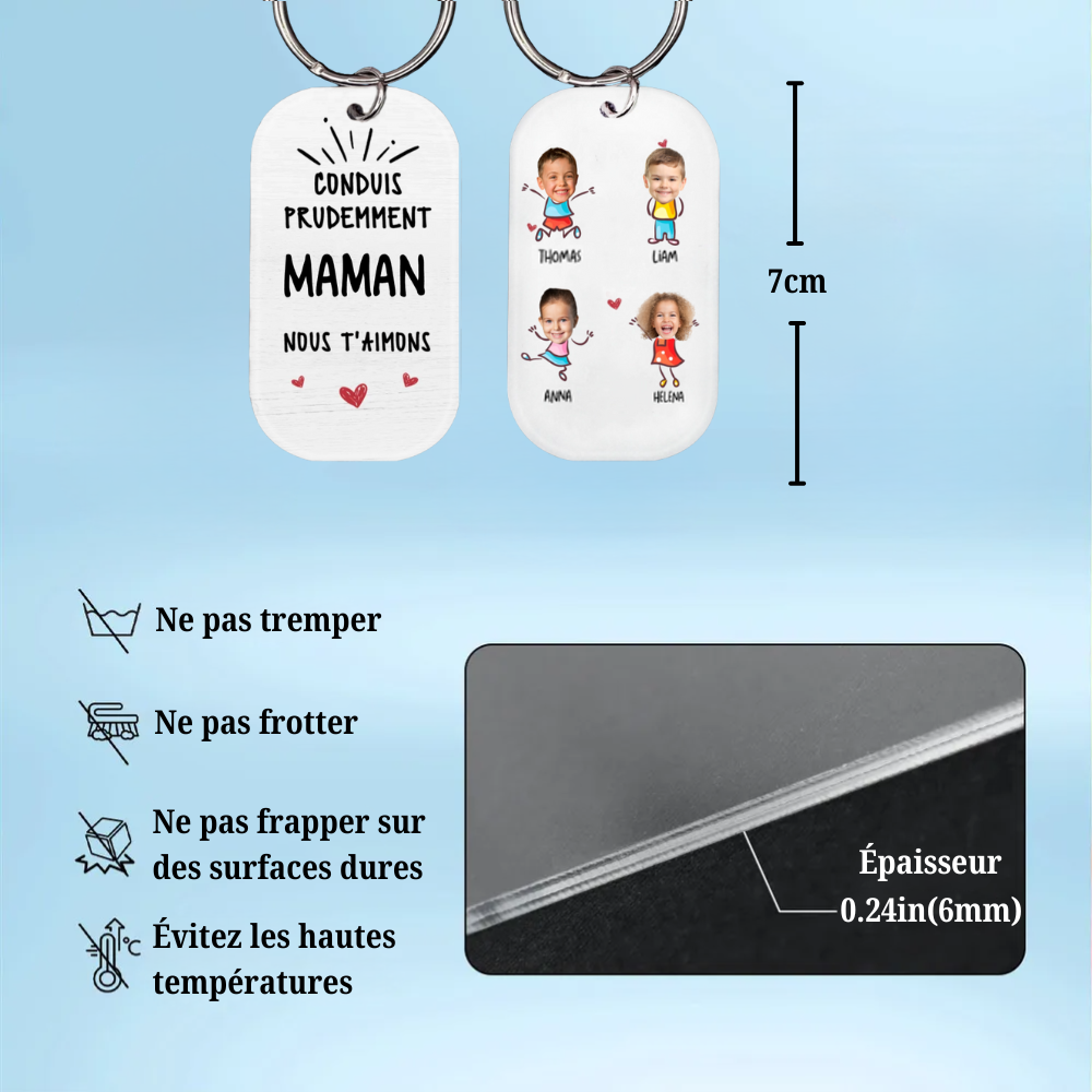 Porte-clés Conduis prudemment avec photo – Cadeau pour la famille