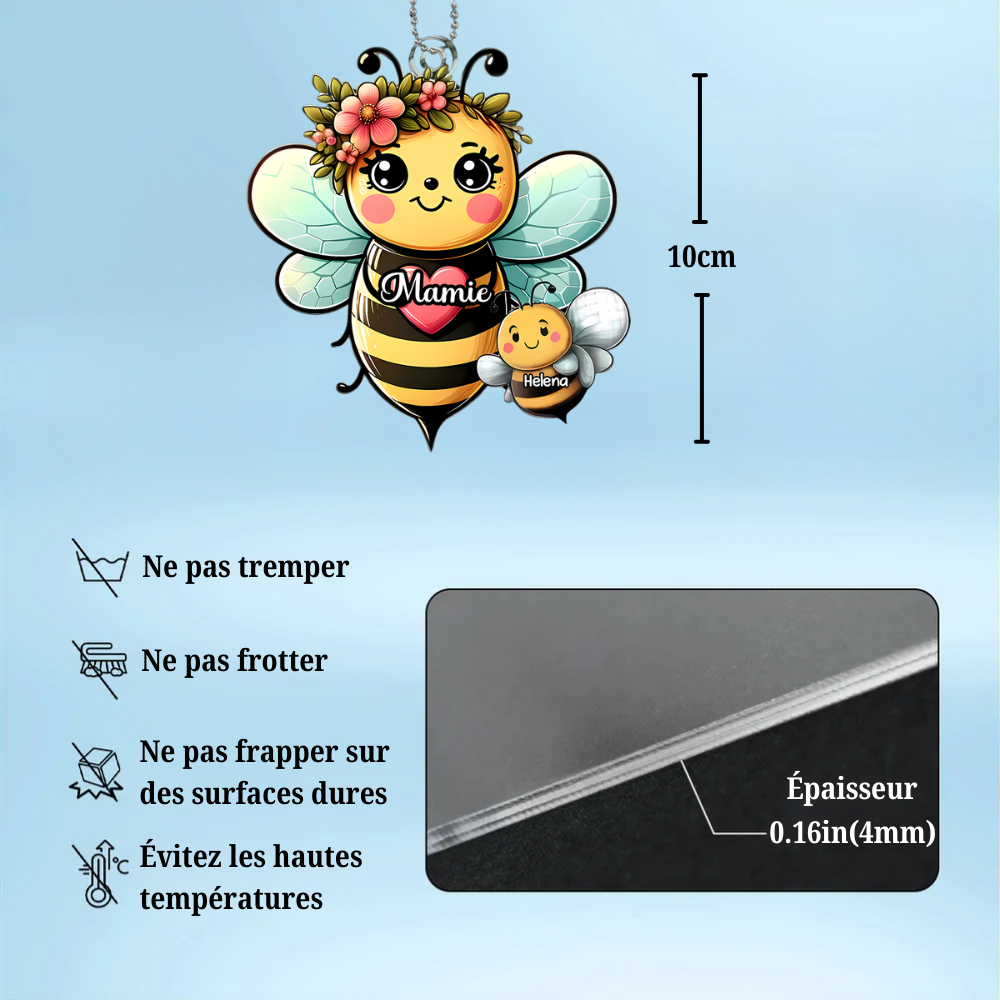 Pendentif personnalisé avec abeilles et prénom