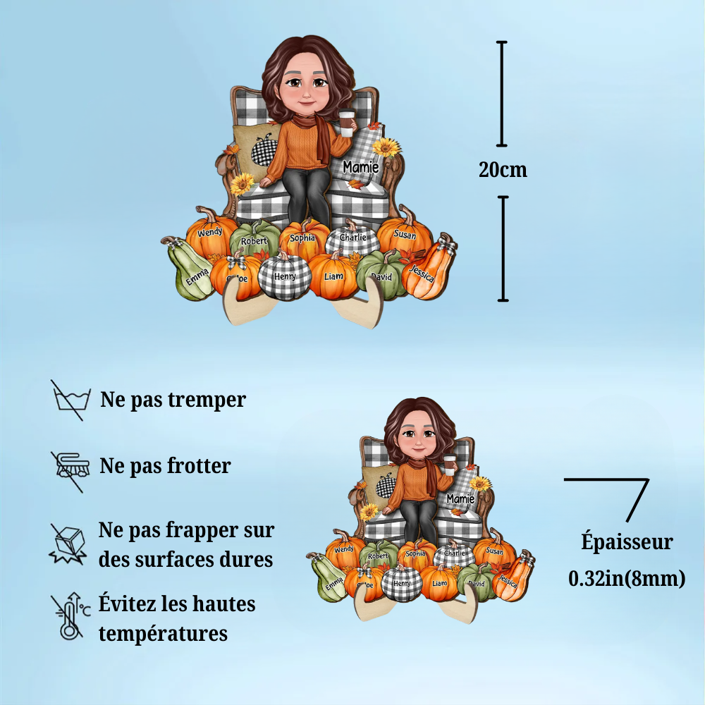 Grands-parents et citrouilles – Plaque en bois personnalisée pour papi et mamie
