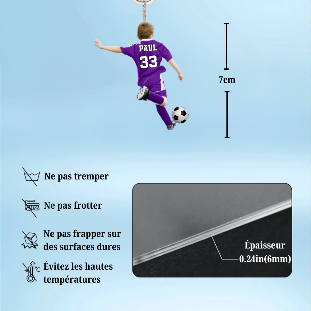 Porte-clés personnalisé garçon footballeur – Cadeau pour fils