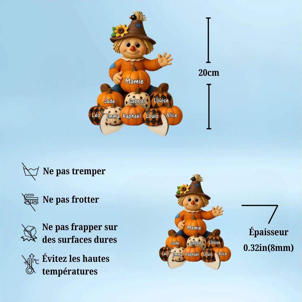 Plaque en bois personnalisée avec épouvantail et citrouilles – avec nom