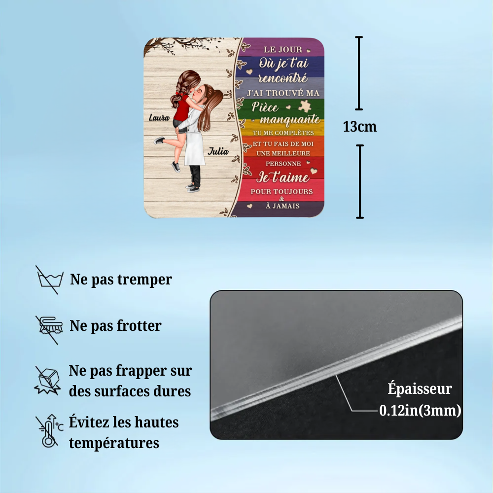 Aimants en acrylique personnalisés « Arc-en-ciel » pour couples