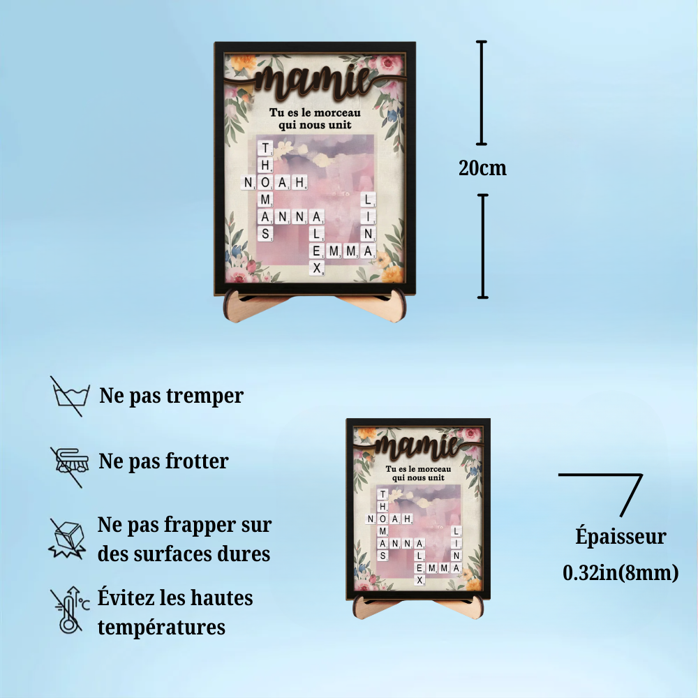 Plaque en bois personnalisée avec mots croisés