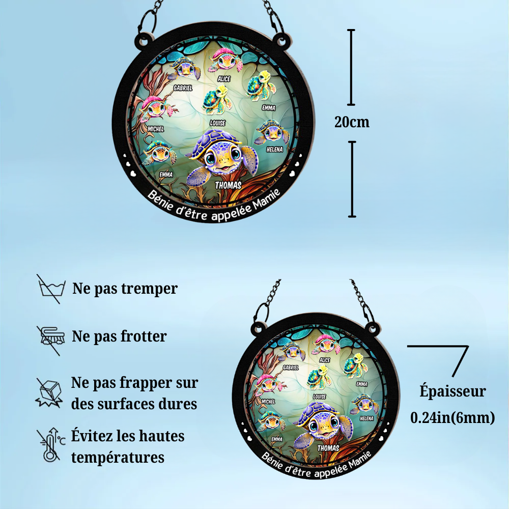 Attrape-soleil personnalisé avec tortues – Cadeau pour mamie