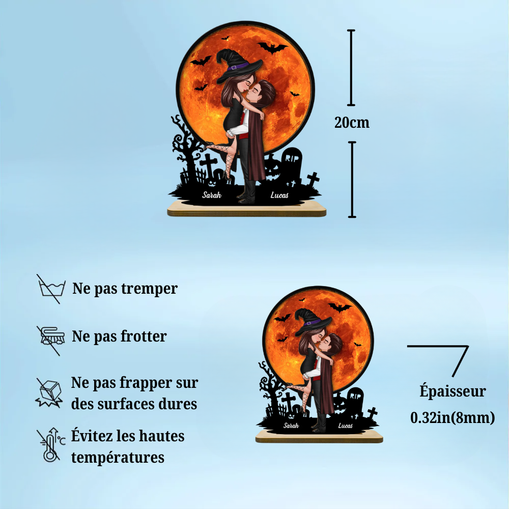 Couple d’Halloween – Plaque en bois personnalisée avec noms
