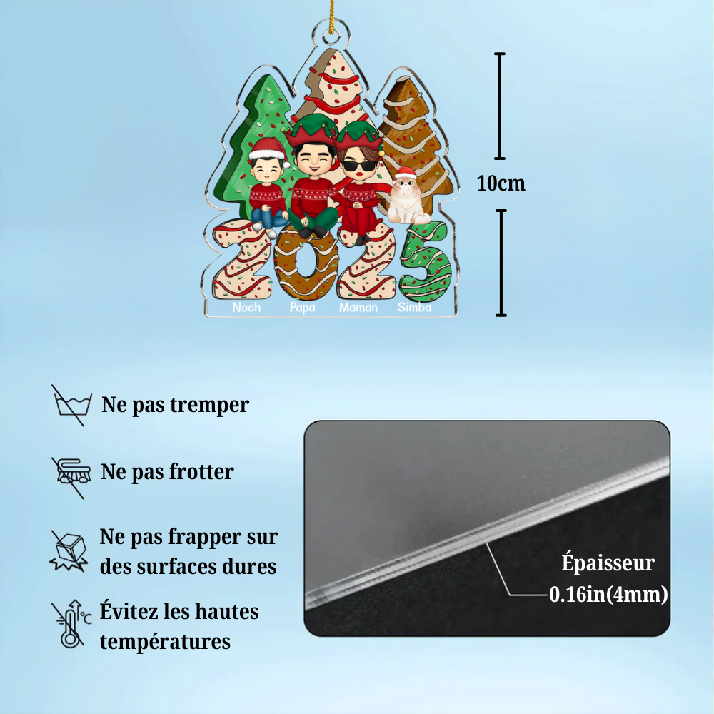 2025 Famille - Orement de Noël personnalisée en acrylique avec parents, enfants et animaux domestiques