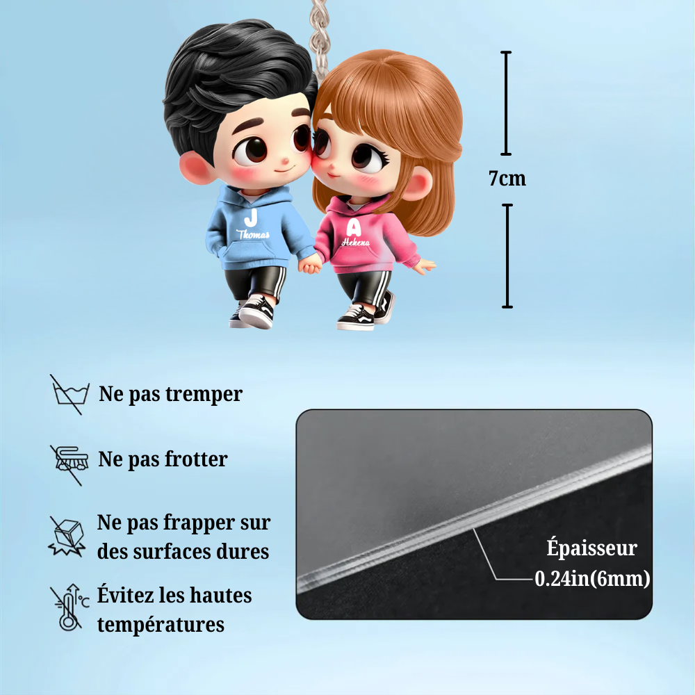 Adorable couple en dessin animé – Porte-clés voiture personnalisé en acrylique