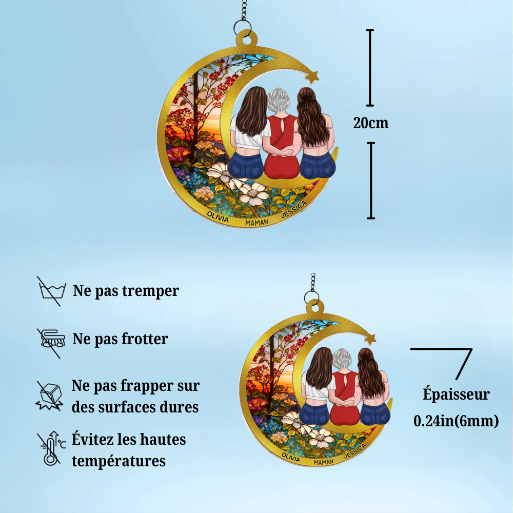 Capteur de soleil personnalisé Maman et 1 à 3 enfants sur la Lune