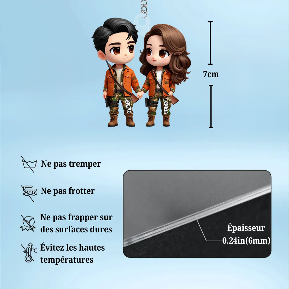 Porte-clés en acrylique « Chasse » personnalisé avec nom, cadeau pour couple