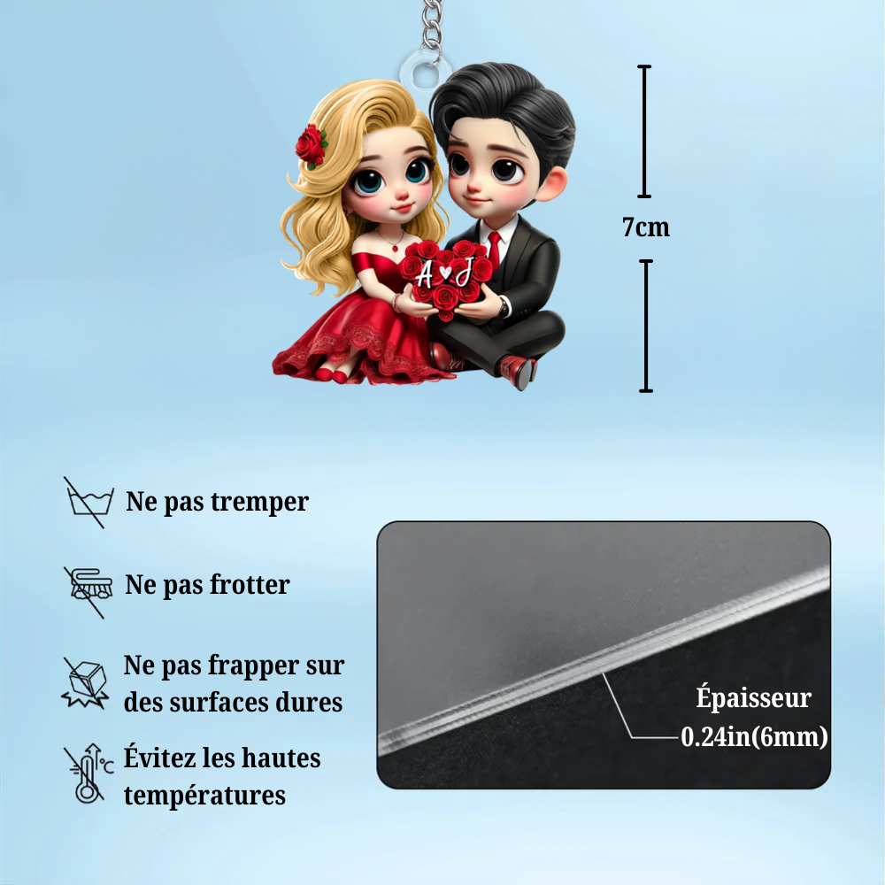 Couple avec cœur – Porte-clés en acrylique personnalisé, cadeau pour couple