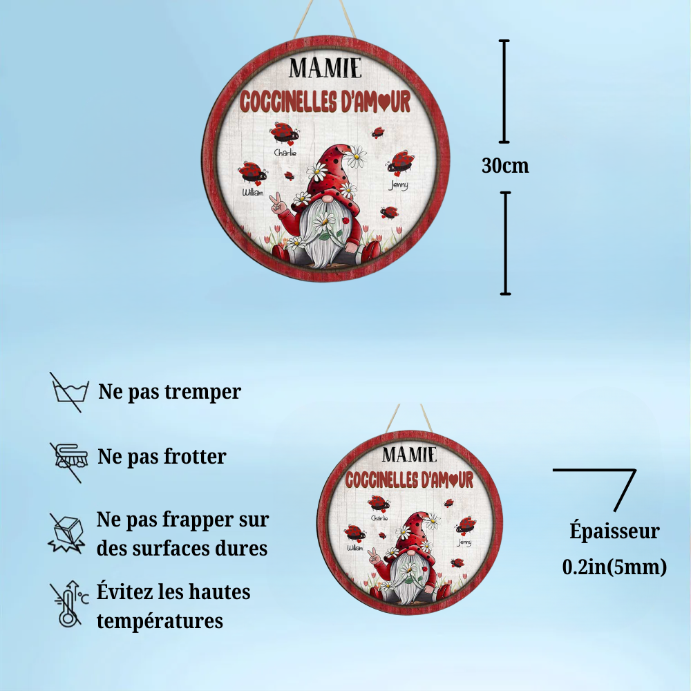 Nain et coccinelle – Panneau en bois personnalisé pour mamie