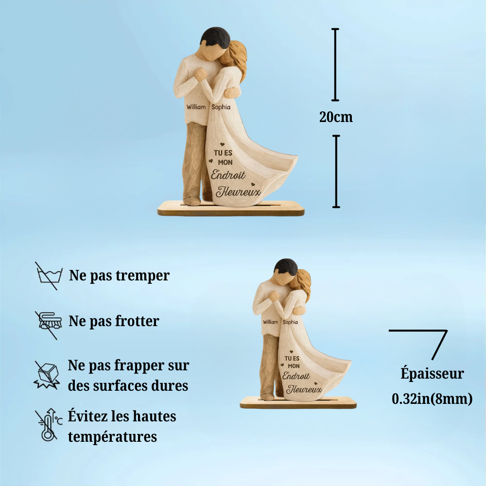 Couple dansant - Plaque en bois personnalisée avec noms et texte