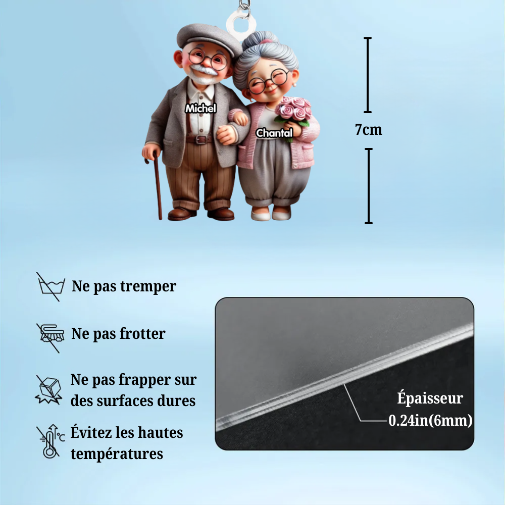 Porte-clés en acrylique pour couple âgé avec noms – Cadeau pour couple et grands-parents