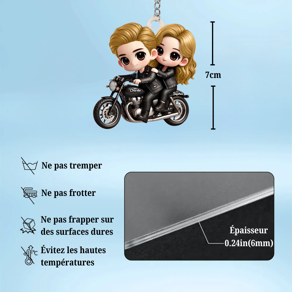 Couple sur moto – Porte-clés en acrylique personnalisé, cadeau pour couple