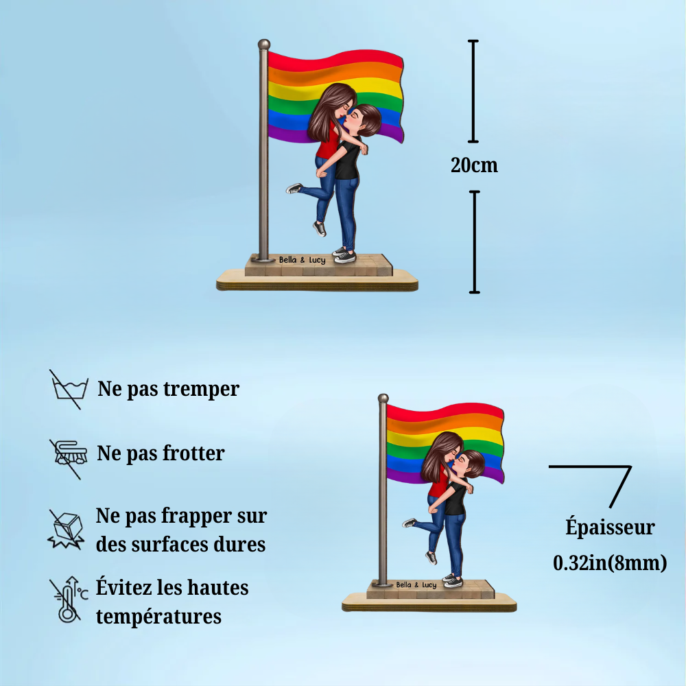 Panneau en bois personnalisé à 2 couches avec drapeau – Cadeau pour couple