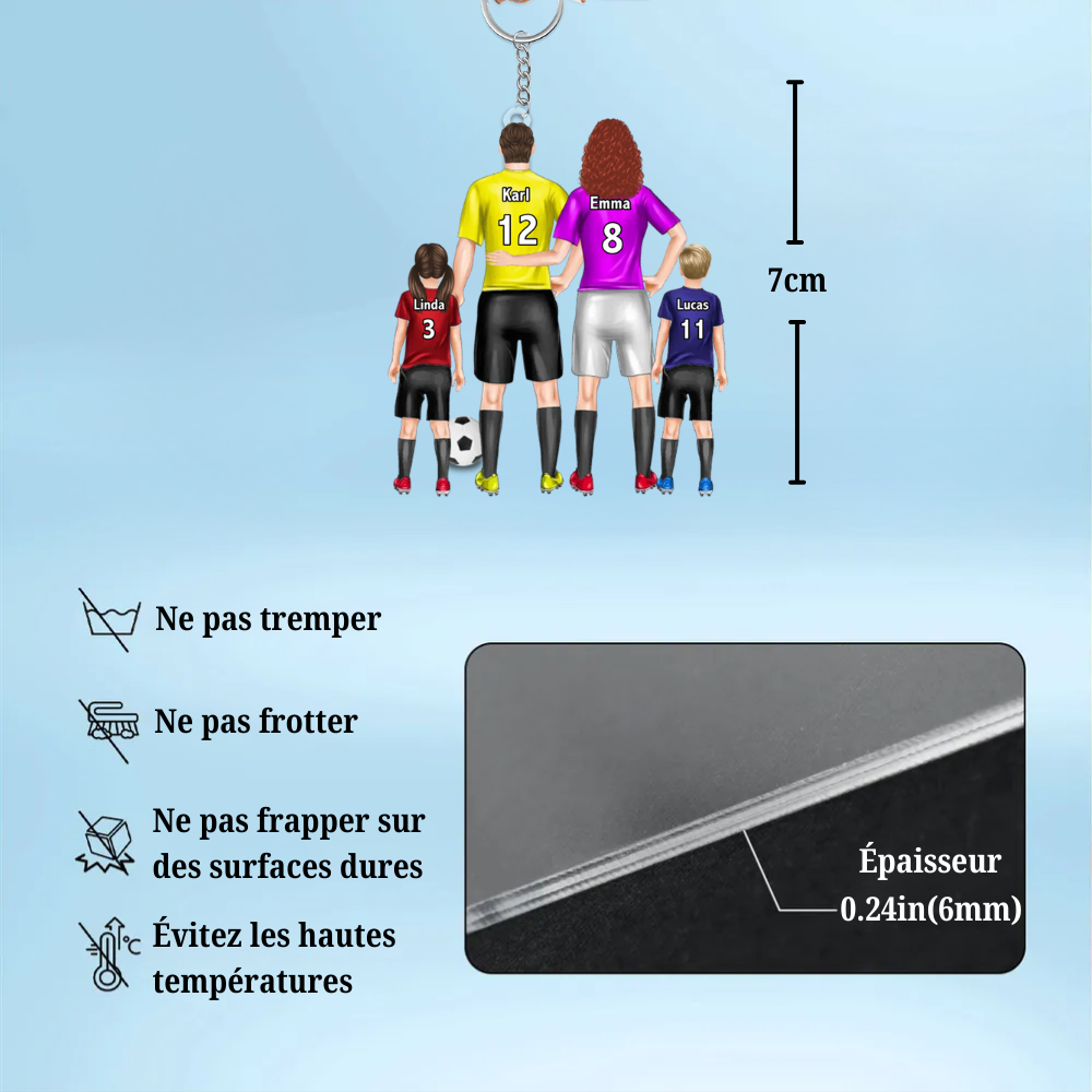 Porte-clés en acrylique personnalisé Famille de football avec parents et enfants