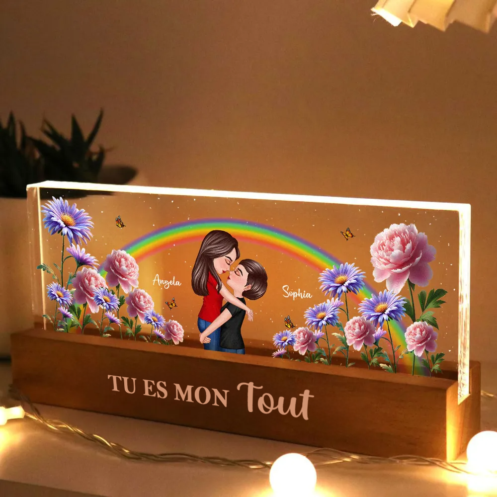 Arc-en-ciel et fleurs de naissance – Veilleuse LED personnalisée, cadeau pour couple LGBT
