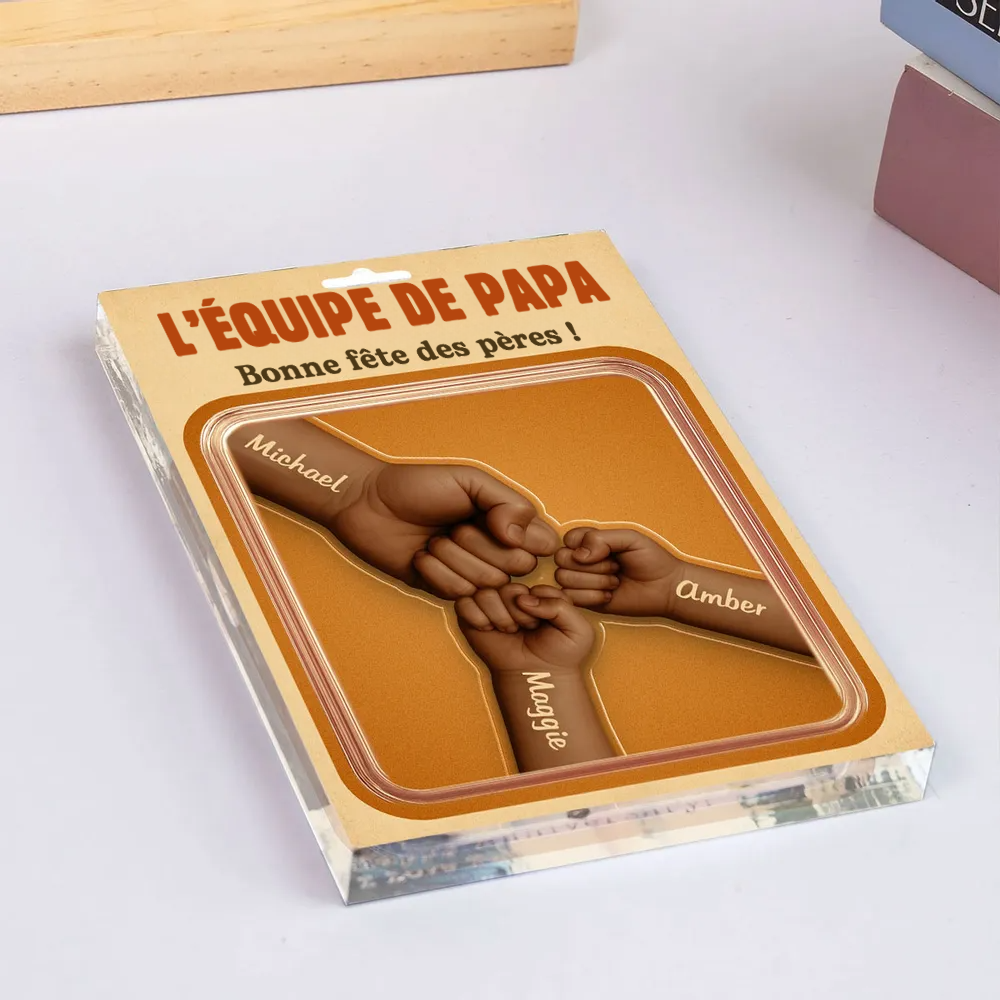 Poing en avant – Plaque en acrylique personnalisée avec prénom pour papa et papy