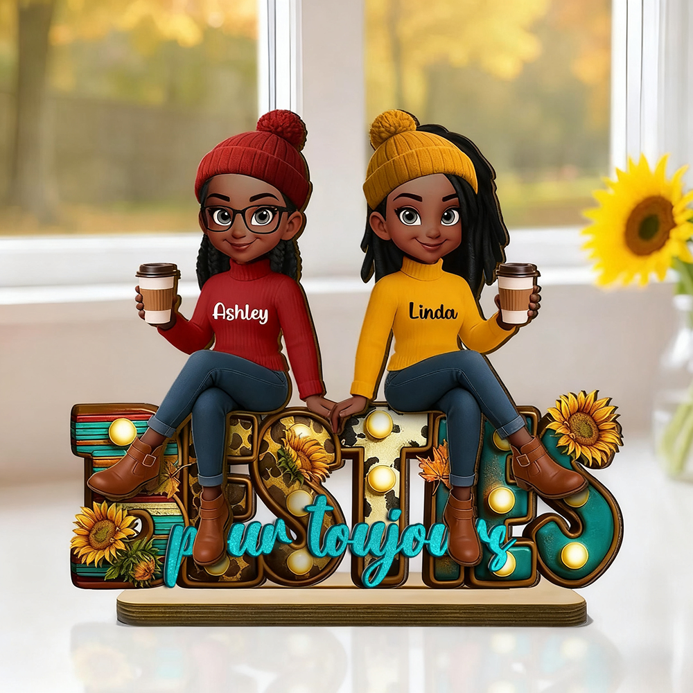 Besties pour toujours - Tableau en bois personnalisé avec 2 à 6 femmes Cadeau pour amies