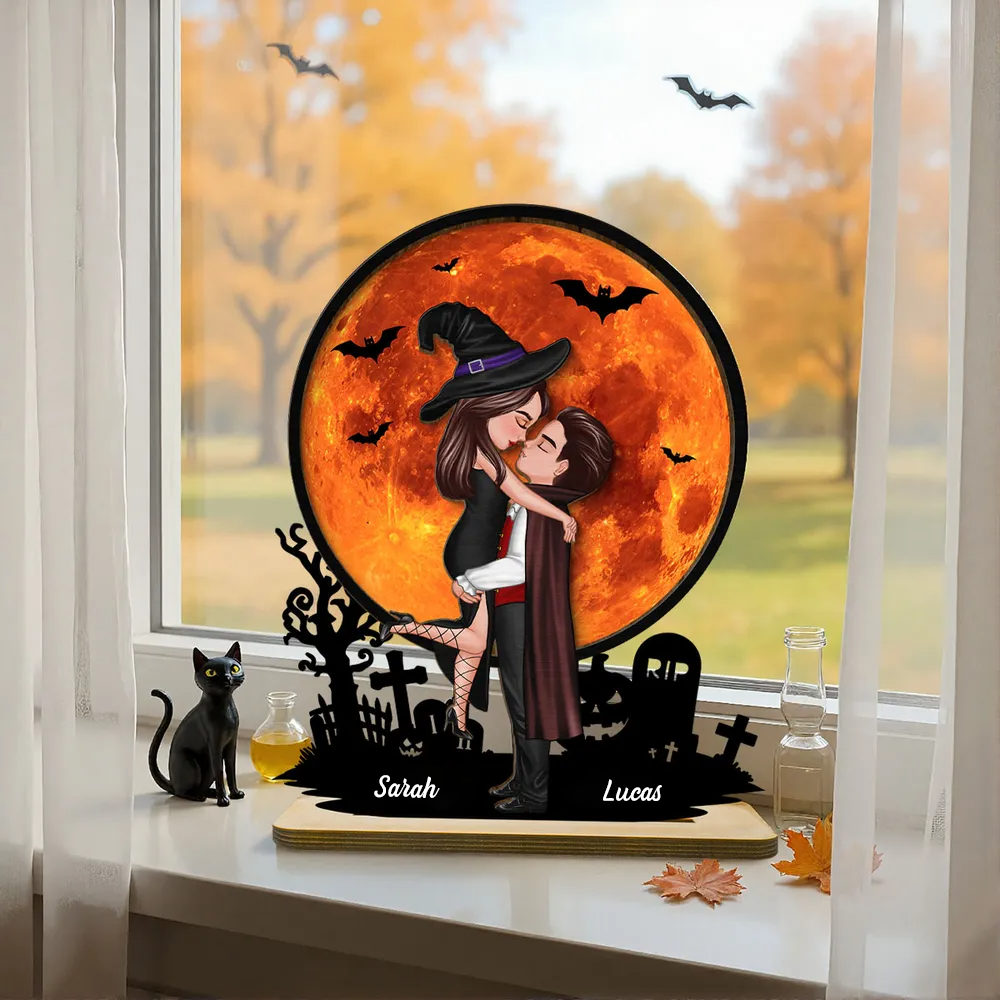 Couple d’Halloween – Plaque en bois personnalisée avec noms