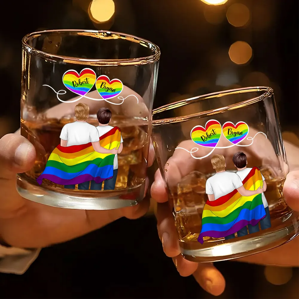 Couples arc-en-ciel – Verre à whisky personnalisé avec 2 personnages, pour couples LGBT