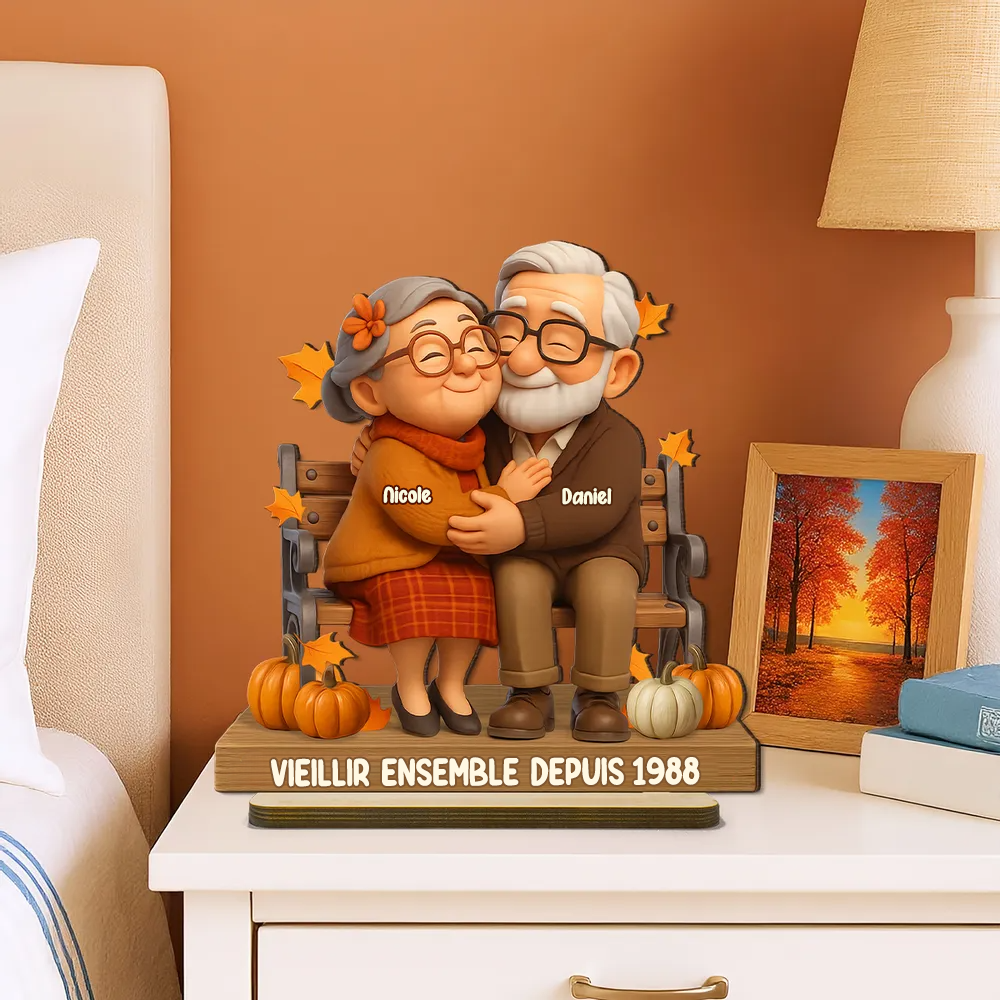 Plaque en bois personnalisée pour couple âgé avec noms et texte