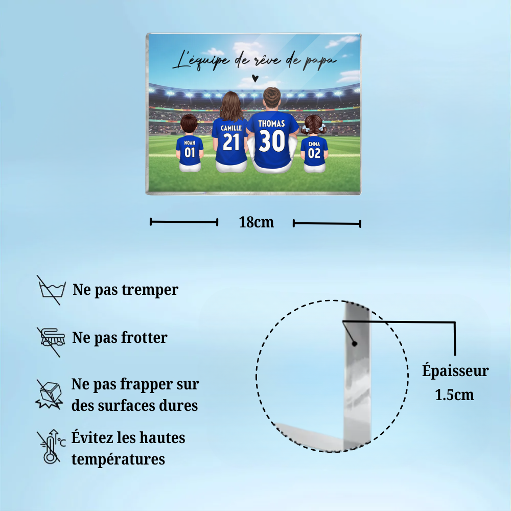 Bloc acrylique avec famille de footballeurs Cadeau pour papa et les fans de football