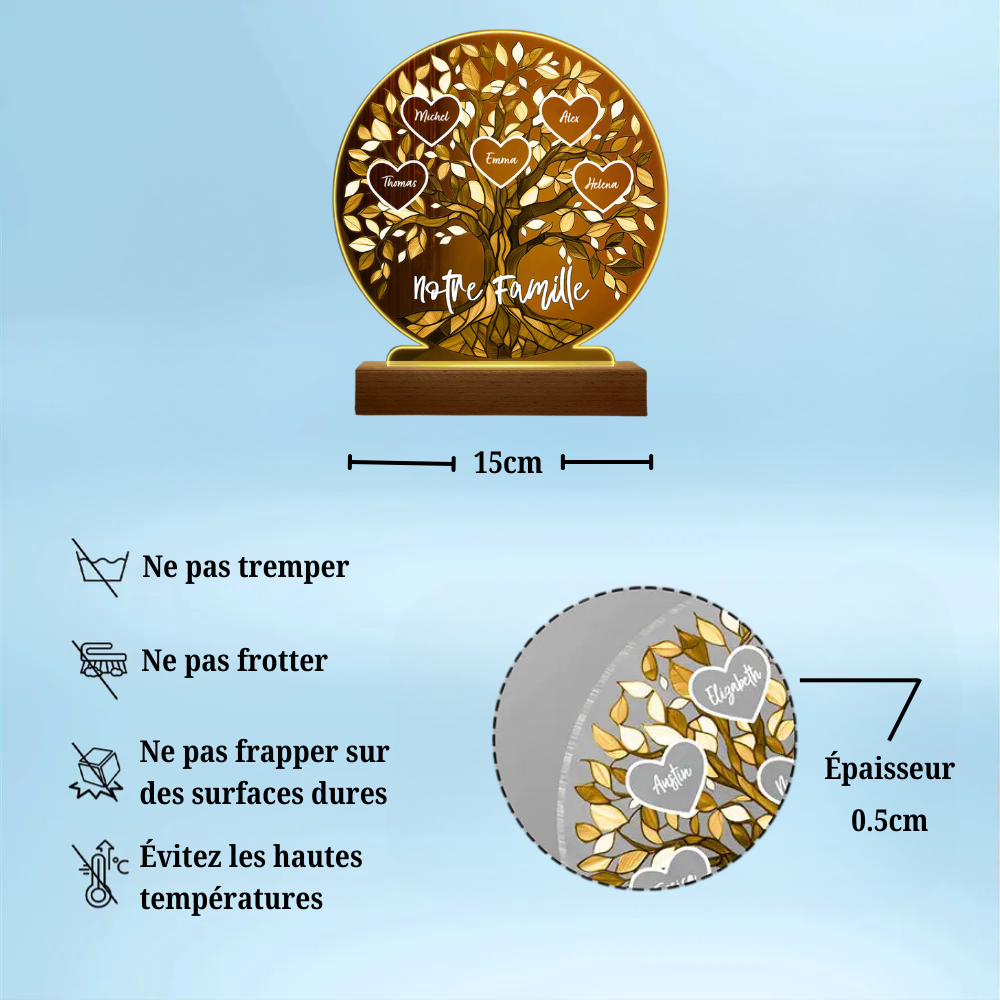 Arbre généalogique - veilleuse LED personnalisée pour la famille