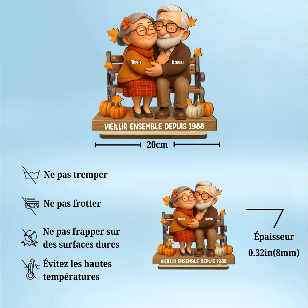 Plaque en bois personnalisée pour couple âgé avec noms et texte