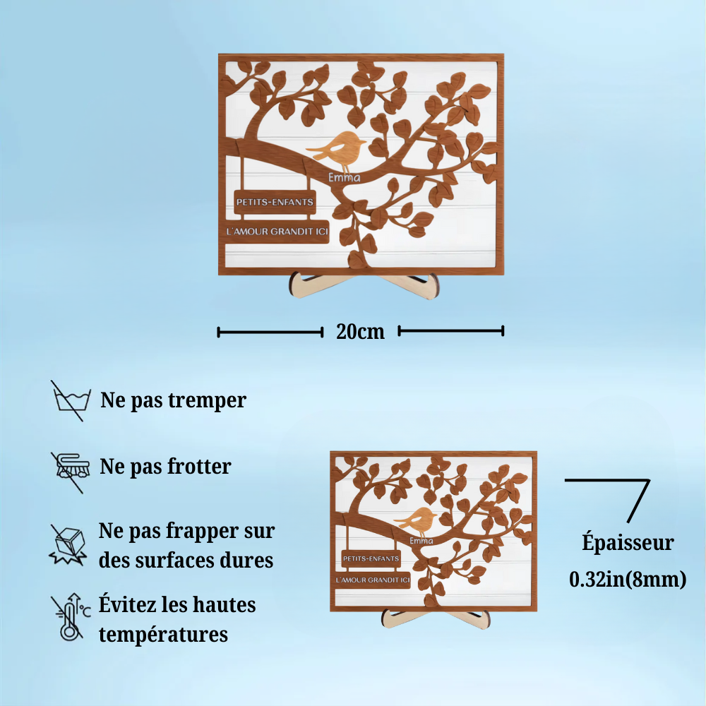Tableau en bois personnalisé avec arbre et oiseaux – Pour la famille et les grands-mères