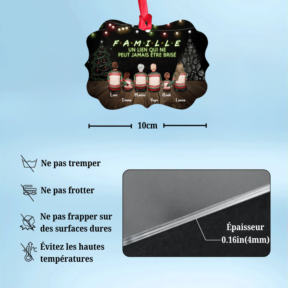 Orement en acrylique personnalisé avec famille Décoration de Noël pour sapin avec 2 à 9 personnes