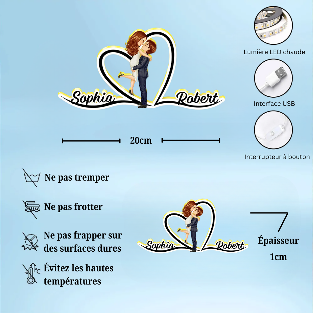 Boîte lumineuse LED personnalisée - Cadeau pour couple / couple LGBT