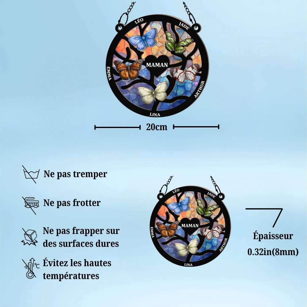 Papillons – Attrape-soleil personnalisé avec prénoms, cadeau pour Mamie, Maman et la famille