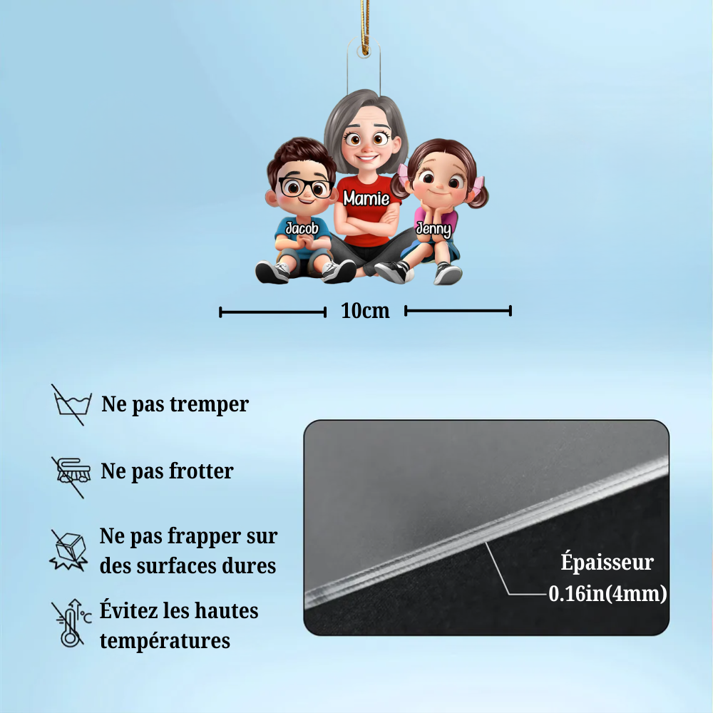 Ornement de Noël en acrylique personnalisé « Mamie & Petits-Enfants »
