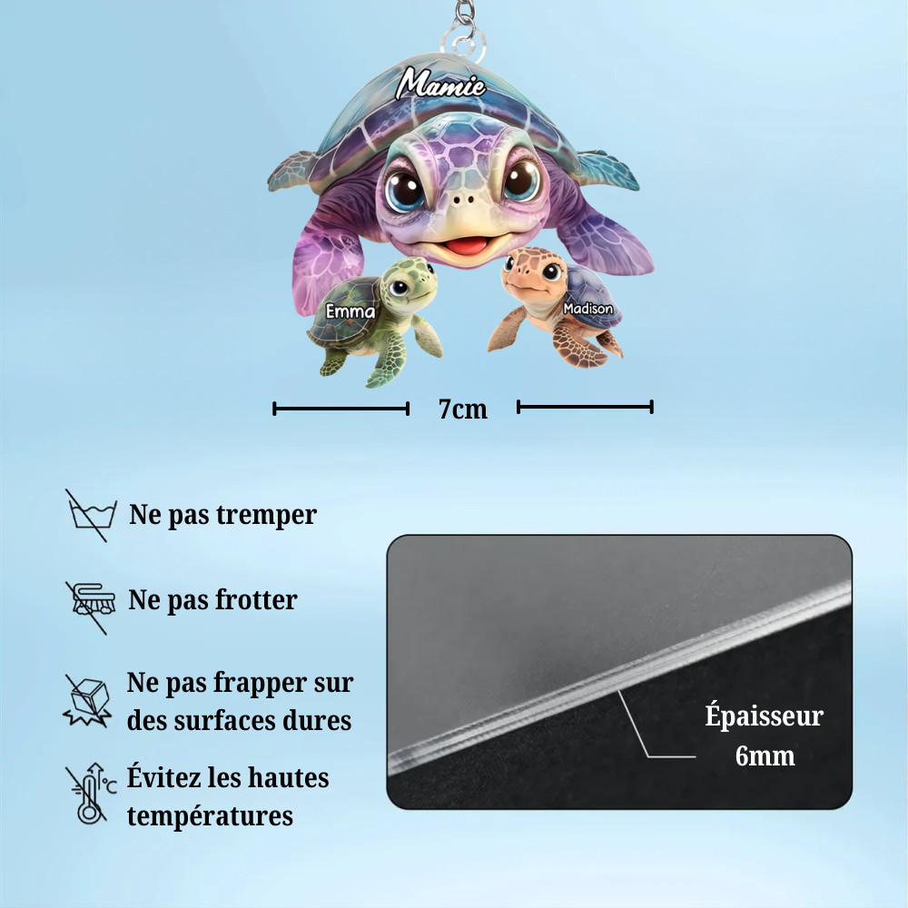 Porte-clés en acrylique avec tortues marines – Cadeau pour mamie