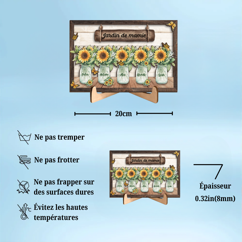 Tableau en bois personnalisé avec vases pour mamie et maman