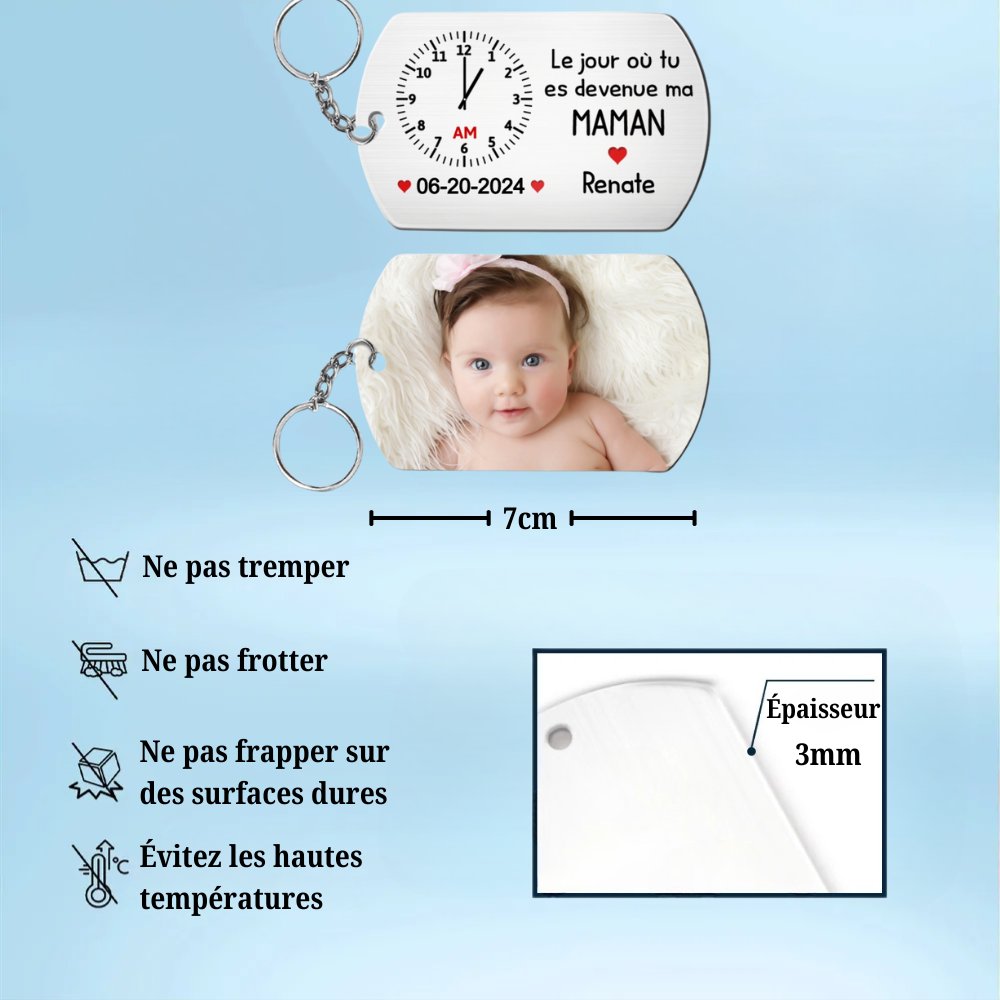 "Le moment où tu es devenu mon..." – Porte-clés personnalisé avec photo pour Papa, Maman, Mamie et Papi