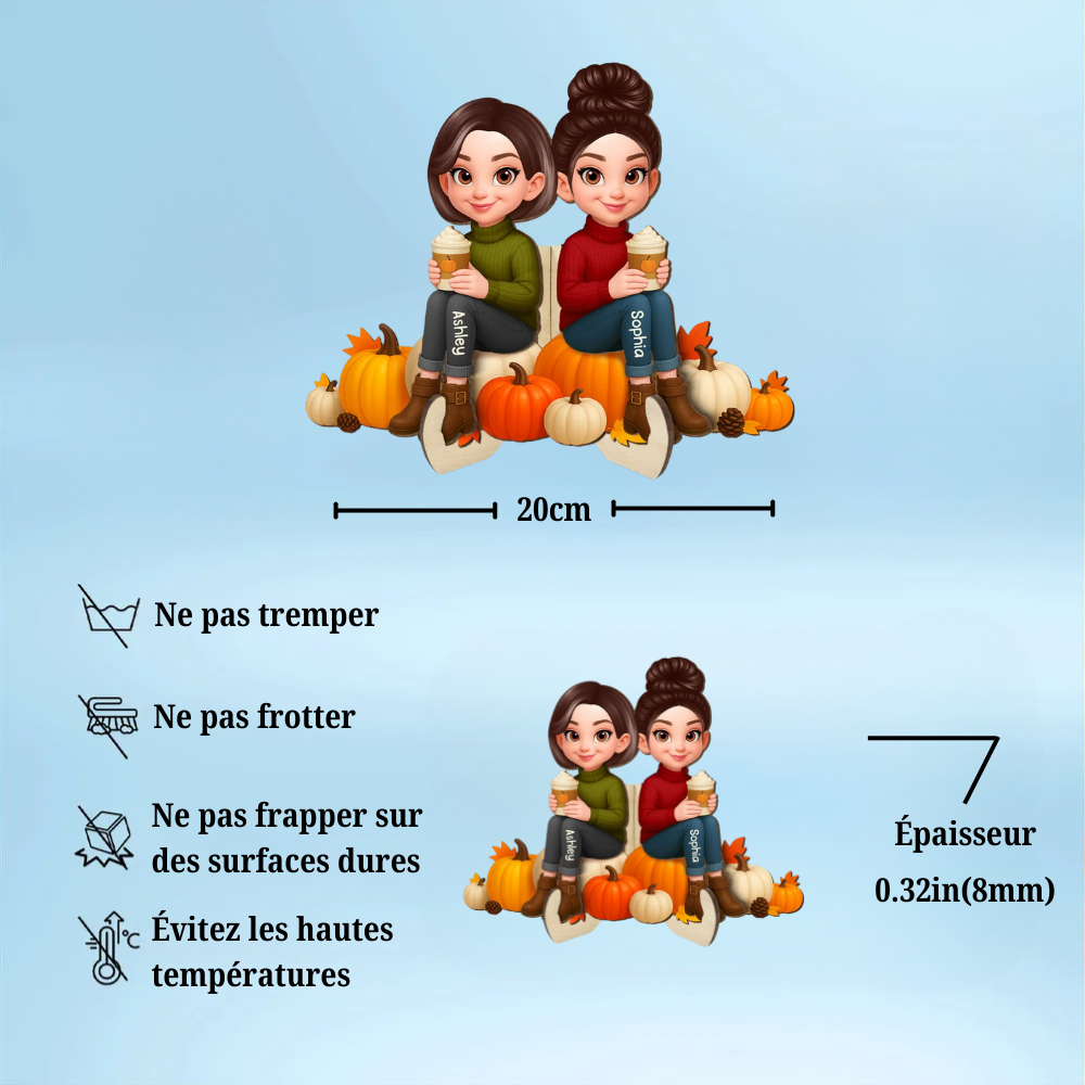 Panneau en bois personnalisé avec des femmes sur des citrouilles Cadeau pour amies et sœurs