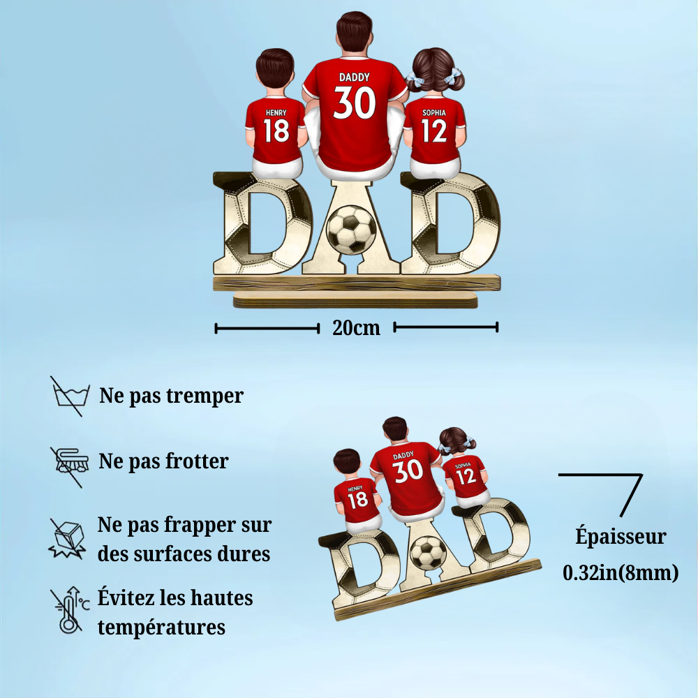 Panneau en bois personnalisé "Football DAD" – Cadeau père-enfants pour Papa
