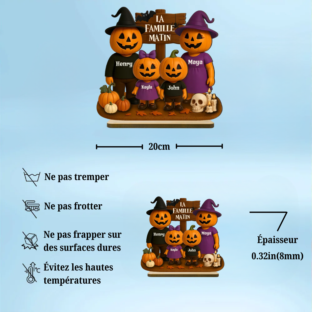 Famille Halloween avec citrouilles – Plaque en bois personnalisée avec noms