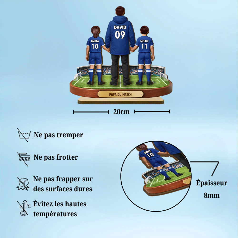 Décoration en bois personnalisé avec papa footballeur et enfants en maillots