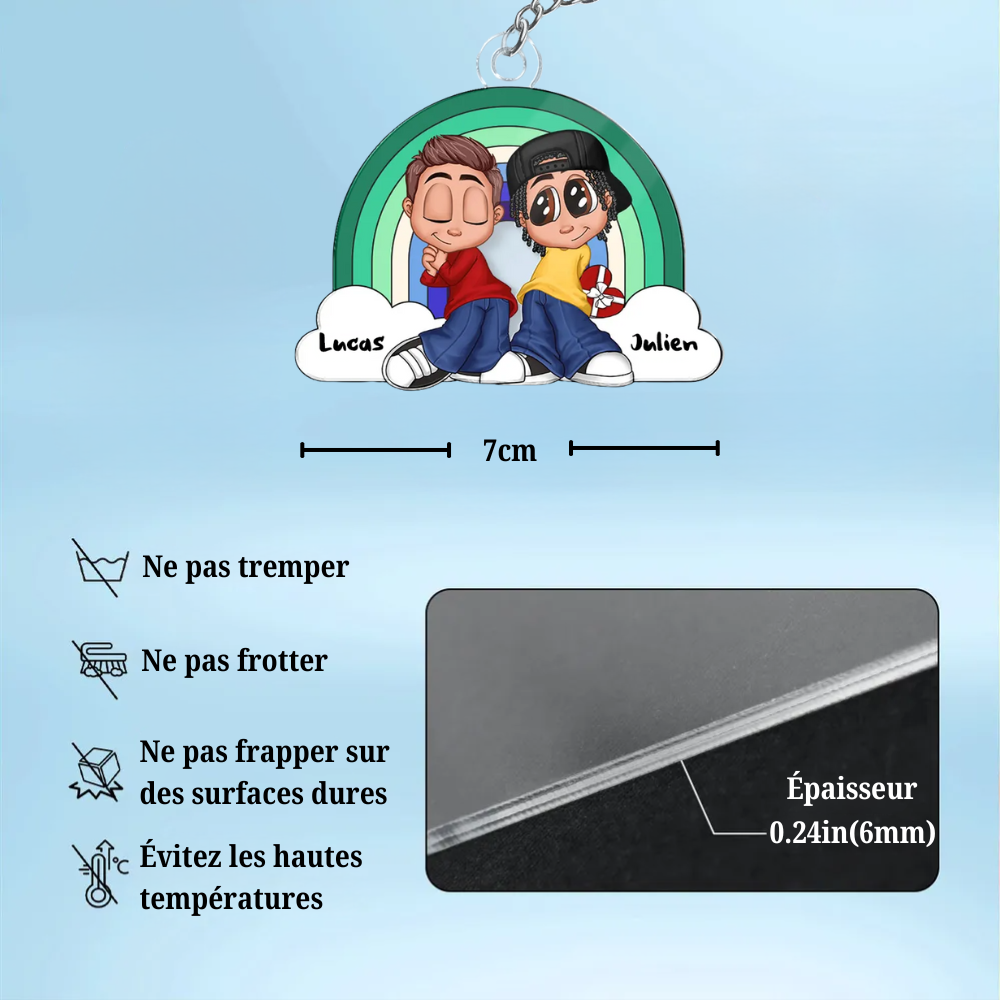 Porte-clés personnalisé en acrylique – Cadeau pour couple LGBT arc-en-ciel