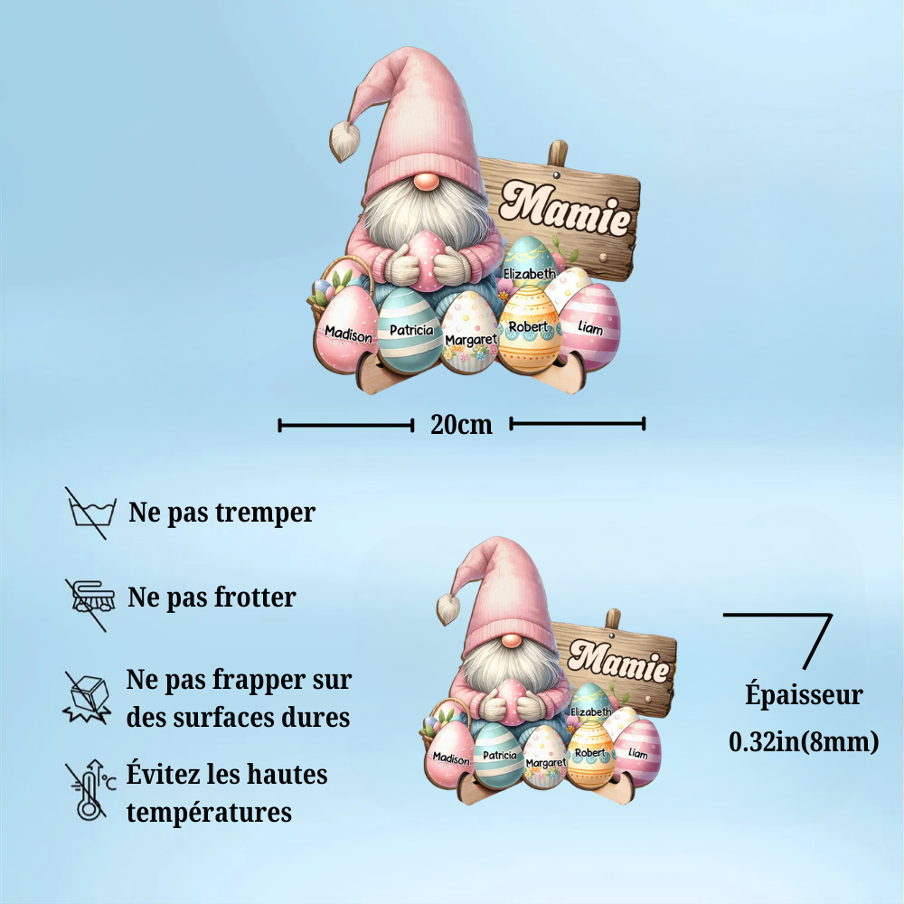 Plaque en bois personnalisée avec des nains et des œufs de Pâques – Cadeau de Pâques pour Mamie