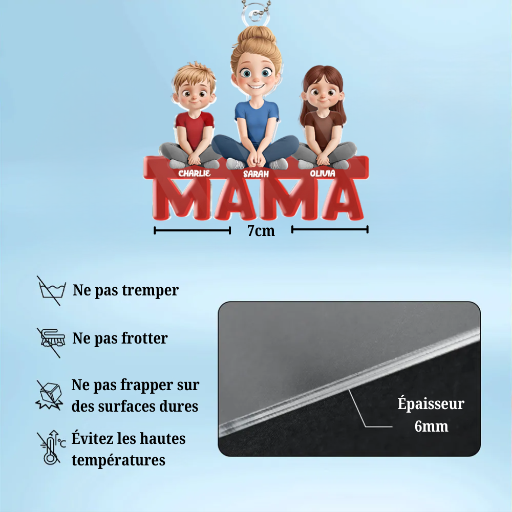 Pendentif de voiture en acrylique personnalisé avec maman et enfants – Cadeau pour maman