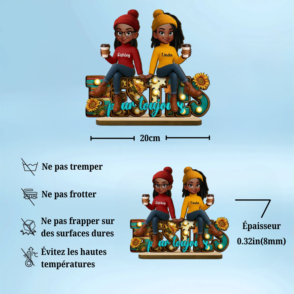 Besties pour toujours - Tableau en bois personnalisé avec 2 à 6 femmes Cadeau pour amies