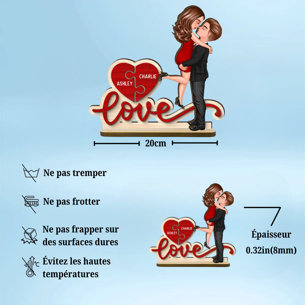 Love – Plaque en bois personnalisée avec 2 personnages et prénoms, cadeau pour couple