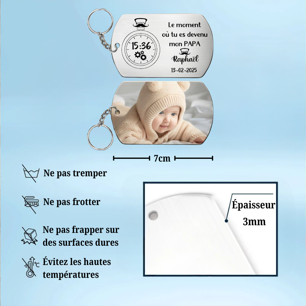 Porte-clés en acier inoxydable avec photo – Cadeau pour la fête des pères