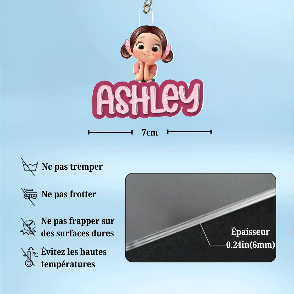 Porte-clés en acrylique personnalisé avec enfant et prénom – Cadeau pour enfants et maman