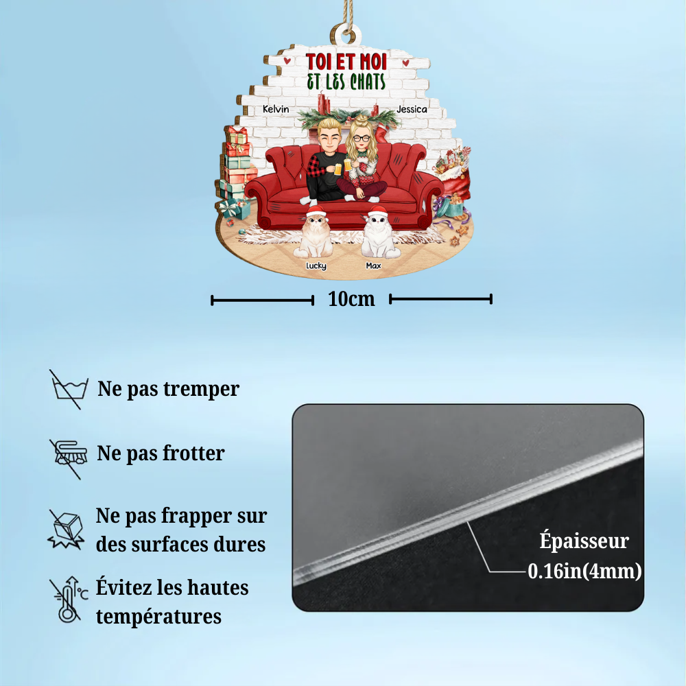 Orement de Noël en bois personnalisée – Cadeau pour couples & amoureux des animaux