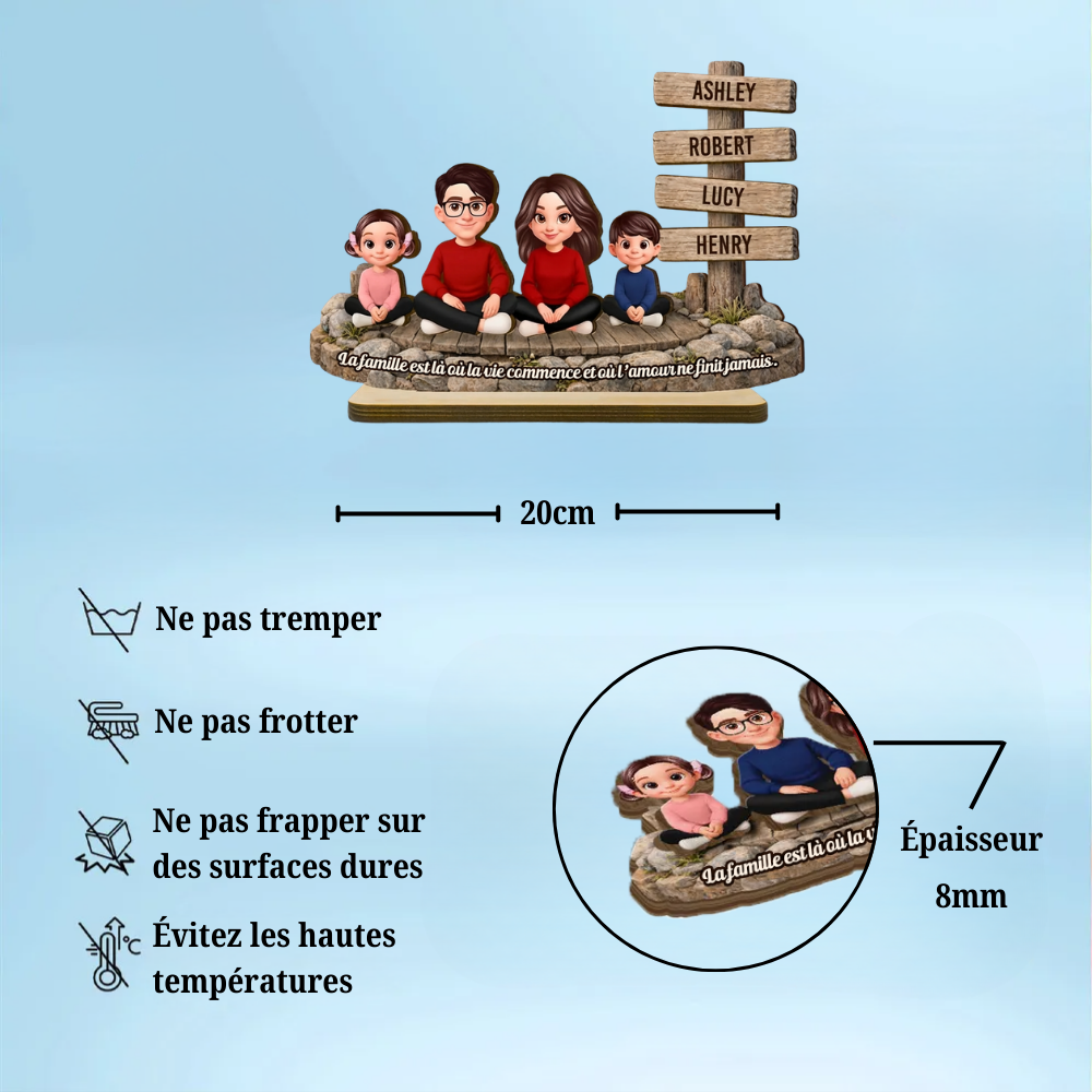 Décoration en bois personnalisé avec famille, chien et chat